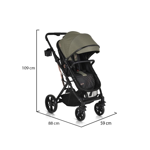 Carucior copii 2 in 1, Moni Rafaello Olive Green, varsta 0-36 luni, pliabil tip carte, accesorii incluse