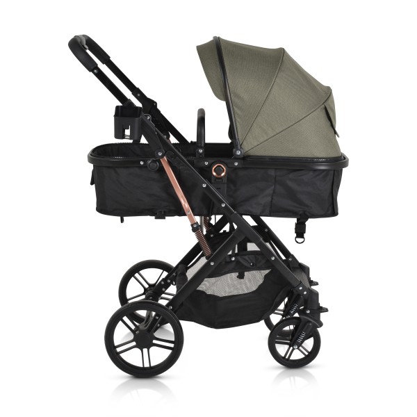 Carucior copii 2 in 1, Moni Rafaello Olive Green, varsta 0-36 luni, pliabil tip carte, accesorii incluse