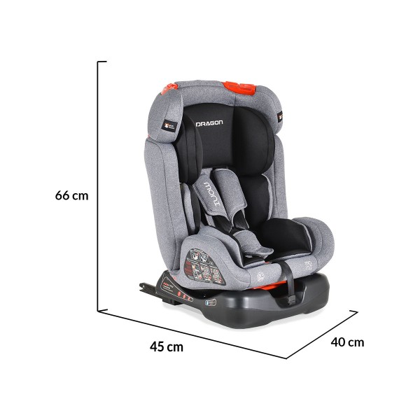 Scaun auto cu Isofix Moni Dragon Gri, grupa 0 - 36 Kg, spatar reglabil, tapiterie detasabila si lavabila