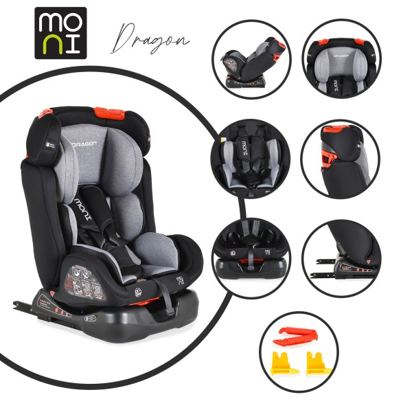 Scaun auto cu Isofix Moni Dragon Negru, grupa 0 - 36 Kg, spatar reglabil, tapiterie detasabila si lavabila