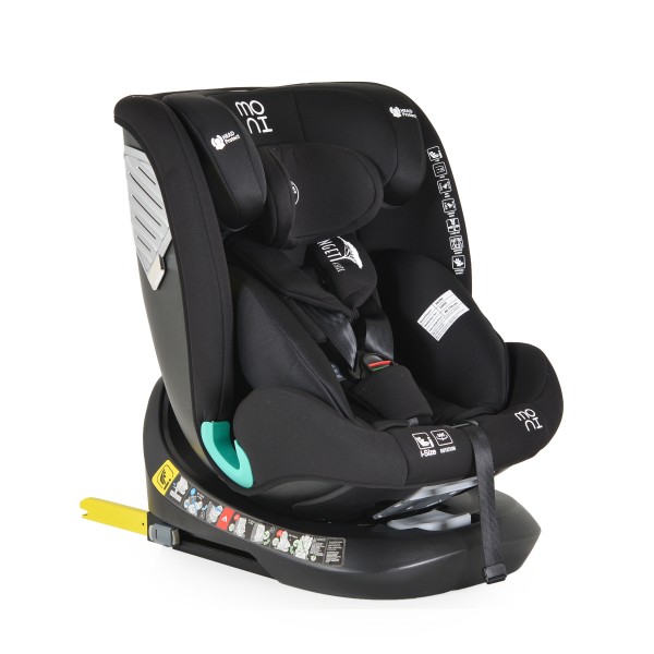 Scaun auto 0-36 kg cu isofix Moni Serengeti Negru, sezut rotativ 360° si pozitie de somn, varsta recomandata 0 - 12 ani