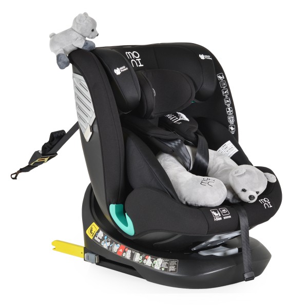 Scaun auto 0-36 kg cu isofix Moni Serengeti Negru, sezut rotativ 360° si pozitie de somn, varsta recomandata 0 - 12 ani