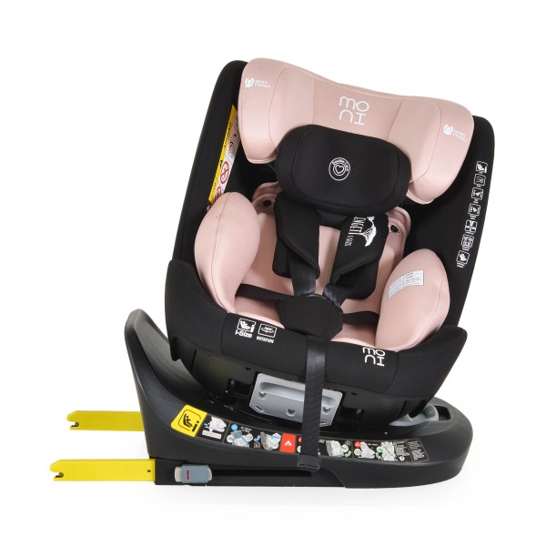 Scaun auto 0-36 kg cu isofix Moni Serengeti Roz, sezut rotativ 360° si pozitie de somn, varsta recomandata 0 - 12 ani