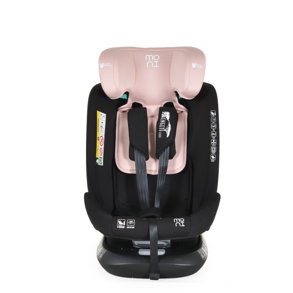 Scaun auto 0-36 kg cu isofix Moni Serengeti Roz, sezut rotativ 360° si pozitie de somn, varsta recomandata 0 - 12 ani