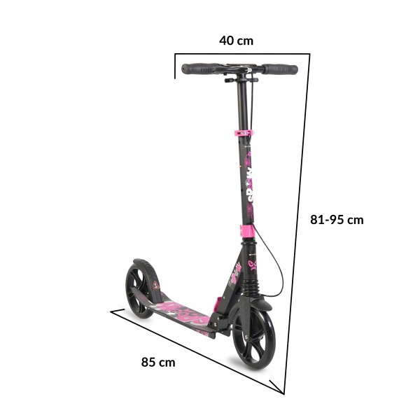 Trotineta pliabila BYOX Spooky Roz, amortizor fata si frana de mana, varsta minima 8 ani