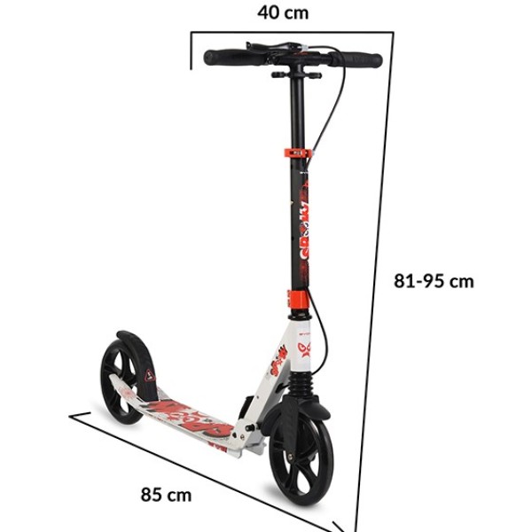 Trotineta pliabila BYOX Spooky Alb, amortizor fata si frana de mana, varsta minima 8 ani