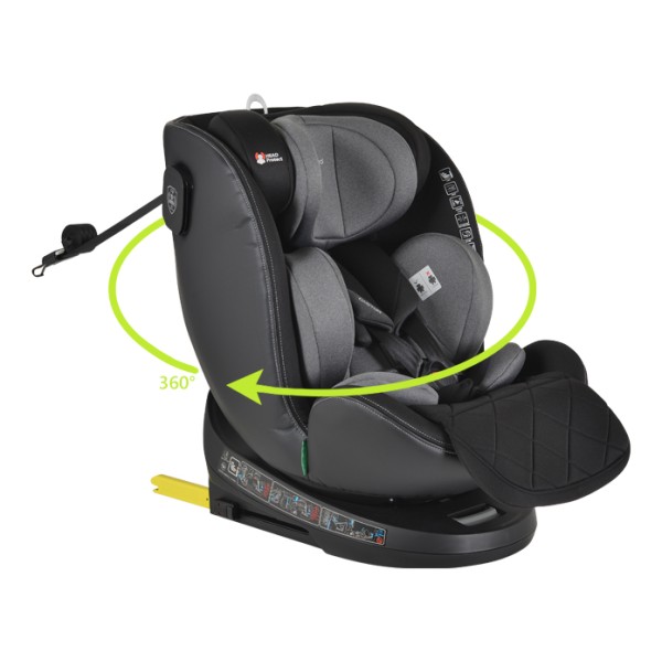 Scaun auto copii cu Isofix, 0 luni-12 ani, Cangaroo Castor Negru Gri, rotibil 360 grade,inclinare reglabila in 5 pozitii