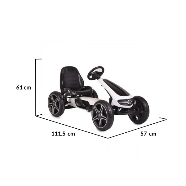 Kart cu pedale copii Mercedes-Benz Go Kart EVA Alb, roti silentioase,  cadru metalic durabil, varsta recomandata 3 ani +