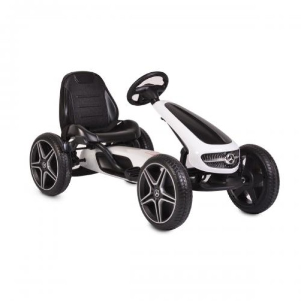 Kart cu pedale copii Mercedes-Benz Go Kart EVA Alb, roti silentioase, cadru metalic durabil, varsta recomandata 3 ani + 