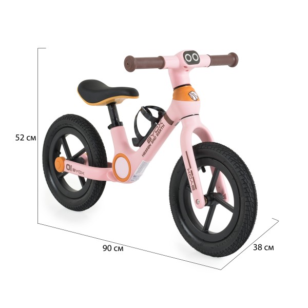 Bicicleta copii fara pedale, pentru dezvoltarea echilibrului, Byox Orb Roz, greutate redusa, roti gonflabile