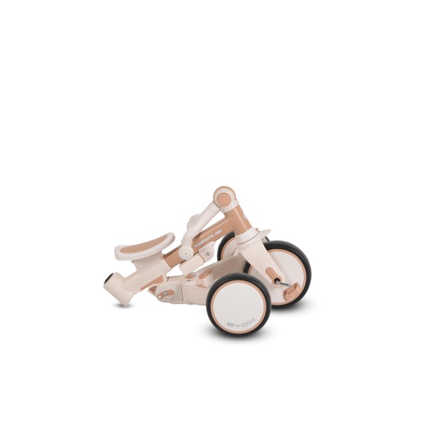 Tricicletă Pliabila 4 în 1 Byox Compacto Beige pentru Copii 12-36 Luni, Scaun Rotativ, Control Parental și Bicicleta de Echilibru