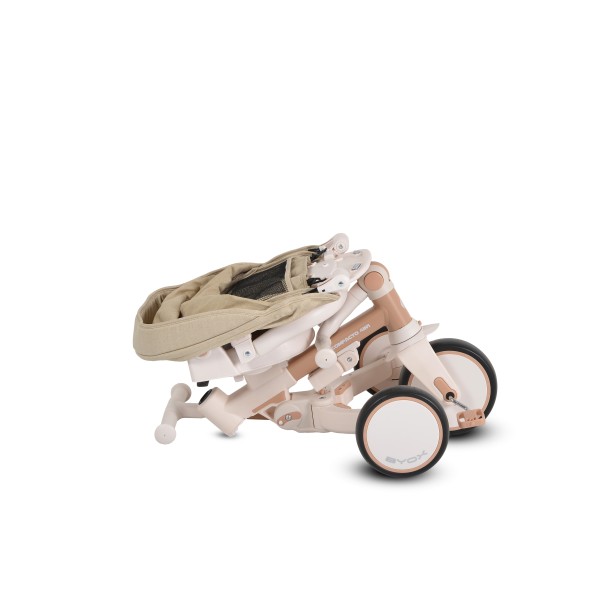 Tricicletă Pliabila 4 în 1 Byox Compacto Beige pentru Copii 12-36 Luni, Scaun Rotativ, Control Parental și Bicicleta de Echilibru