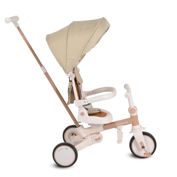 Tricicletă Pliabila 4 în 1 Byox Compacto Beige pentru Copii 12-36 Luni, Scaun Rotativ, Control Parental și Bicicleta de Echilibru