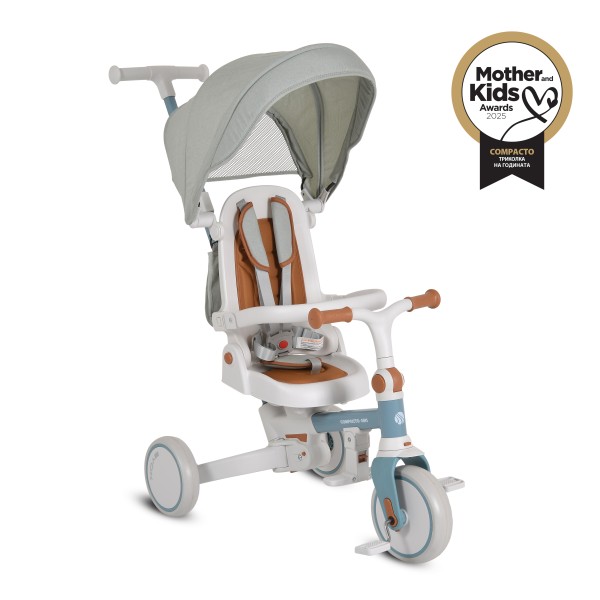 Tricicletă Pliabila 4 în 1 Byox Compacto Blue pentru Copii 12-36 Luni, Scaun Rotativ, Control Parental și Bicicleta de Echilibru