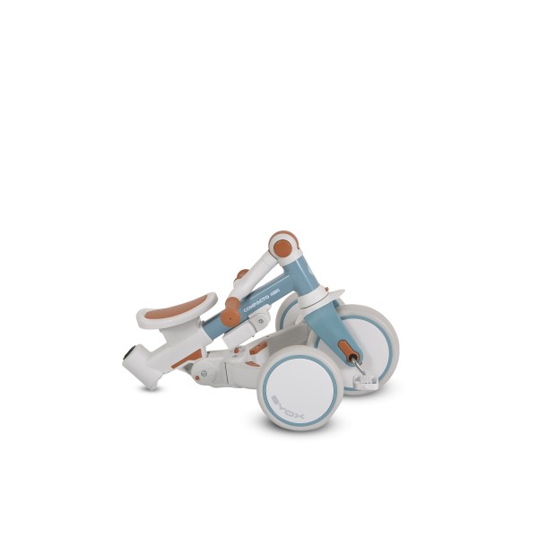Tricicletă Pliabila 4 în 1 Byox Compacto Blue pentru Copii 12-36 Luni, Scaun Rotativ, Control Parental și Bicicleta de Echilibru