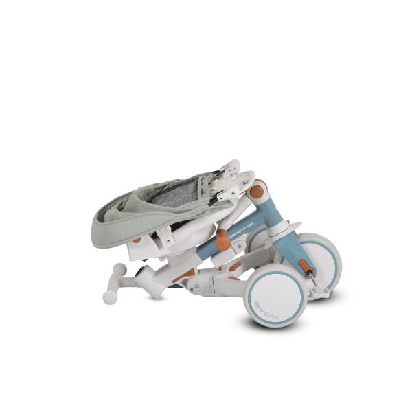 Tricicletă Pliabila 4 în 1 Byox Compacto Blue pentru Copii 12-36 Luni, Scaun Rotativ, Control Parental și Bicicleta de Echilibru