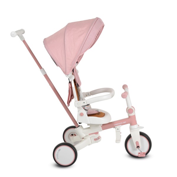 Tricicletă Pliabila 4 în 1 Byox Compacto Pink pentru Copii 12-36 Luni, Scaun Rotativ, Control Parental și Bicicleta de Echilibru