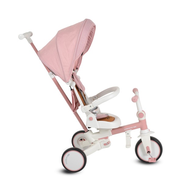 Tricicletă Pliabila 4 în 1 Byox Compacto Pink pentru Copii 12-36 Luni, Scaun Rotativ, Control Parental și Bicicleta de Echilibru