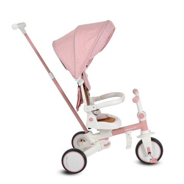 Tricicletă Pliabila 4 în 1 Byox Compacto Pink pentru Copii 12-36 Luni, Scaun Rotativ, Control Parental și Bicicleta de Echilibru