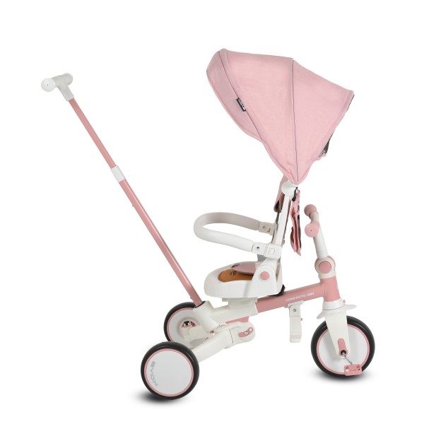Tricicletă Pliabila 4 în 1 Byox Compacto Pink pentru Copii 12-36 Luni, Scaun Rotativ, Control Parental și Bicicleta de Echilibru