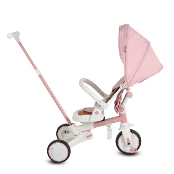 Tricicletă Pliabila 4 în 1 Byox Compacto Pink pentru Copii 12-36 Luni, Scaun Rotativ, Control Parental și Bicicleta de Echilibru