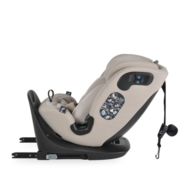Scaun auto rotativ 360° Cangaroo GTS Sandstone – 0-12 ani (40-150 cm), ISOFIX & Top Tether, protecție laterală SPS, tetieră reglabilă și confort premium Eco Fabric