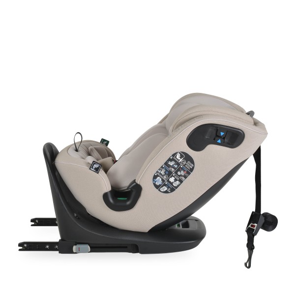 Scaun auto rotativ 360° Cangaroo GTS Sandstone – 0-12 ani (40-150 cm), ISOFIX & Top Tether, protecție laterală SPS, tetieră reglabilă și confort premium Eco Fabric