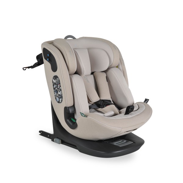 Scaun auto rotativ 360° Cangaroo GTS Sandstone – 0-12 ani (40-150 cm), ISOFIX & Top Tether, protecție laterală SPS, tetieră reglabilă și confort premium Eco Fabric 