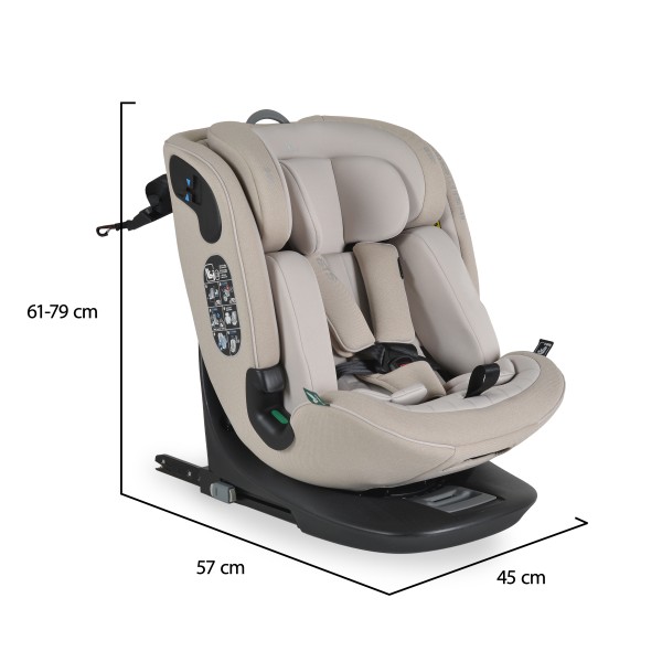 Scaun auto rotativ 360° Cangaroo GTS Sandstone – 0-12 ani (40-150 cm), ISOFIX & Top Tether, protecție laterală SPS, tetieră reglabilă și confort premium Eco Fabric