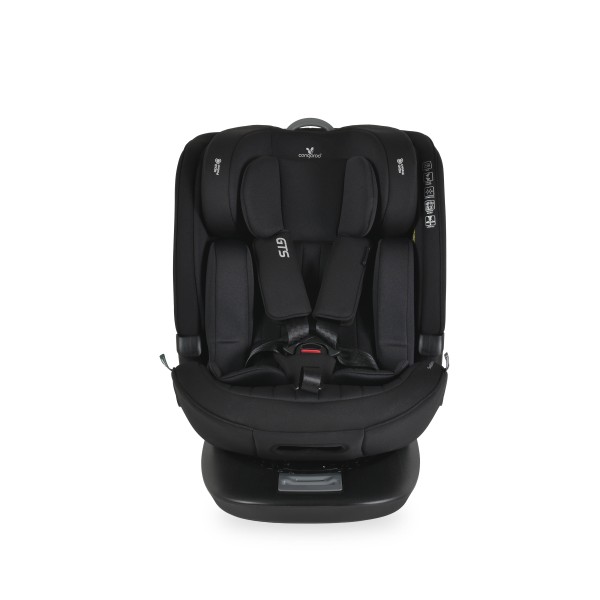 Scaun auto rotativ 360° Cangaroo GTS Black – 0-12 ani (40-150 cm), ISOFIX & Top Tether, protecție laterală SPS, tetieră reglabilă și confort premium Eco Fabric