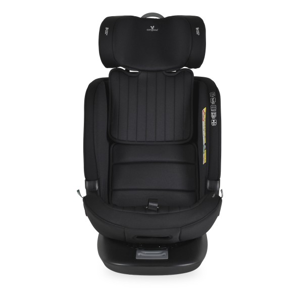 Scaun auto rotativ 360° Cangaroo GTS Black – 0-12 ani (40-150 cm), ISOFIX & Top Tether, protecție laterală SPS, tetieră reglabilă și confort premium Eco Fabric