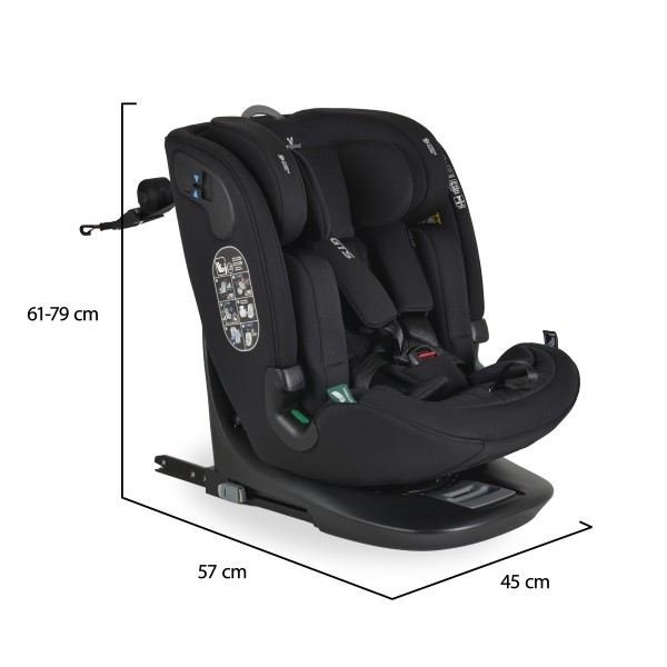 Scaun auto rotativ 360° Cangaroo GTS Black – 0-12 ani (40-150 cm), ISOFIX & Top Tether, protecție laterală SPS, tetieră reglabilă și confort premium Eco Fabric