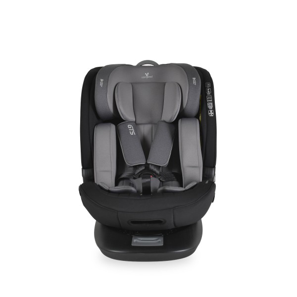 Scaun auto rotativ 360° Cangaroo GTS Grey – 0-12 ani (40-150 cm), ISOFIX & Top Tether, protecție laterală SPS, tetieră reglabilă și confort premium Eco Fabric