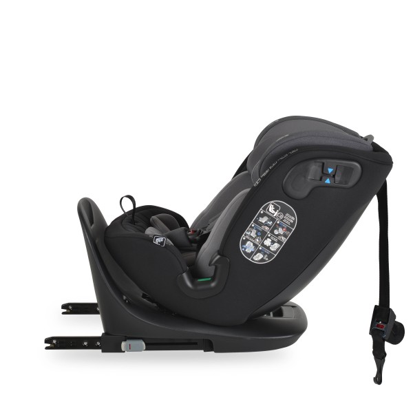Scaun auto rotativ 360° Cangaroo GTS Grey – 0-12 ani (40-150 cm), ISOFIX & Top Tether, protecție laterală SPS, tetieră reglabilă și confort premium Eco Fabric