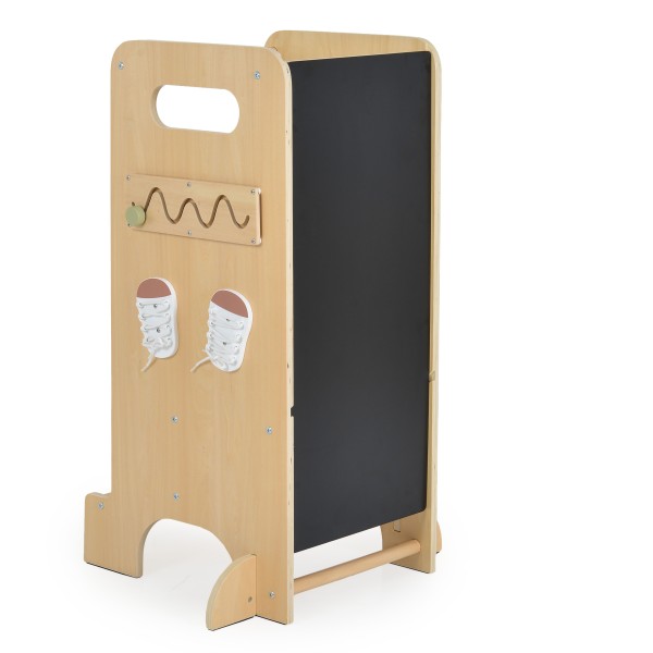 Turn de învățare Montessori 4 în 1 Moni Toys Big Ben – educativ, cu tobogan și tablă de desen, 3 ani+