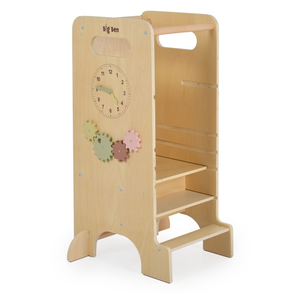 Turn de învățare Montessori 4 în 1 Moni Toys Big Ben – educativ, cu tobogan și tablă de desen, 3 ani+