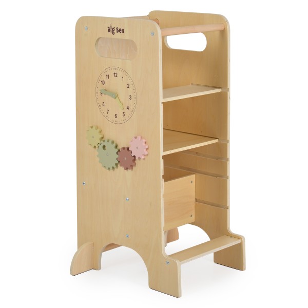 Turn de învățare Montessori 4 în 1 Moni Toys Big Ben – educativ, cu tobogan și tablă de desen, 3 ani+
