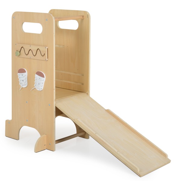Turn de învățare Montessori 4 în 1 Moni Toys Big Ben – educativ, cu tobogan și tablă de desen, 3 ani+