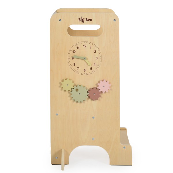 Turn de învățare Montessori 4 în 1 Moni Toys Big Ben – educativ, cu tobogan și tablă de desen, 3 ani+