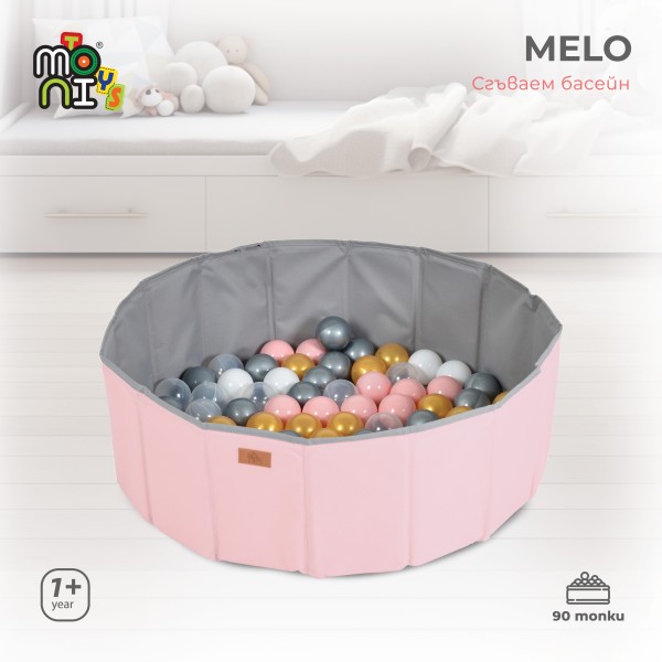 Piscină pliabilă pentru copii Moni Toys Melo Pink, cu 90 bile colorate și geantă de depozitare, 12 luni+