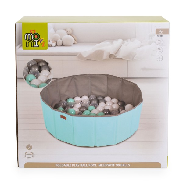 Piscină pliabilă pentru copii Moni Toys Melo Blue, cu 90 bile colorate și geantă de depozitare, 12 luni+