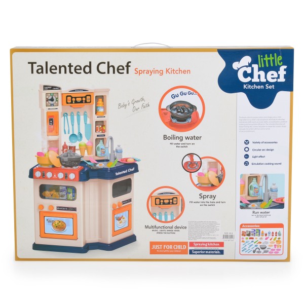 Bucătărie realistă pentru copii Talented Chef, cu apă curgătoare, abur, lumini, sunete și multe accesorii, Dimensiune 58x31x78 cm