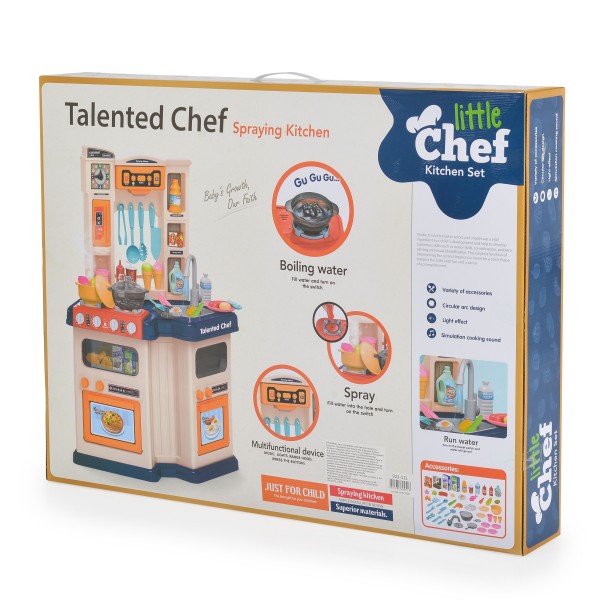 Bucătărie realistă pentru copii Talented Chef, cu apă curgătoare, abur, lumini, sunete și multe accesorii, Dimensiune 58x31x78 cm