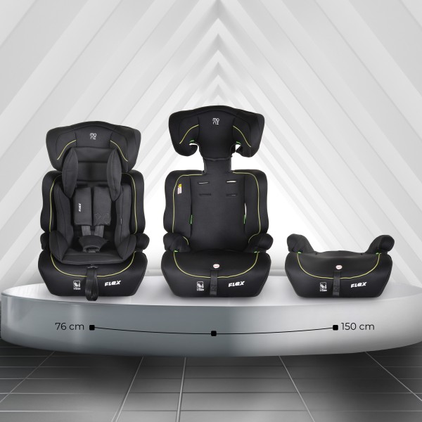 Scaun auto Moni Flex Green Line R129 i-Size – 76–150 cm, tetieră reglabilă, protecții antiderapante și material premium