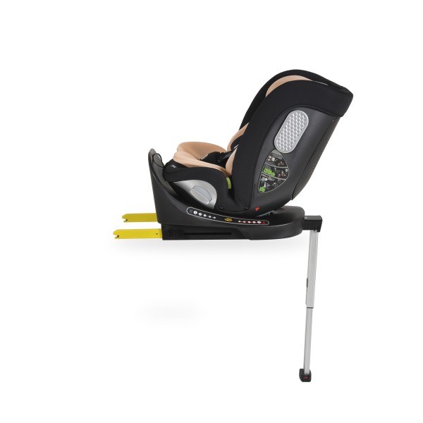 Scaun auto rotativ 360° Moni Strike Sand Beige cu ISOFIX și picior de sprijin, R129 i-Size, 0-12 ani (40-150 cm) – Protecție completă și confort premium