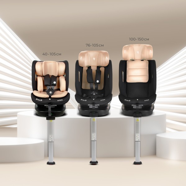 Scaun auto rotativ 360° Moni Strike Sand Beige cu ISOFIX și picior de sprijin, R129 i-Size, 0-12 ani (40-150 cm) – Protecție completă și confort premium