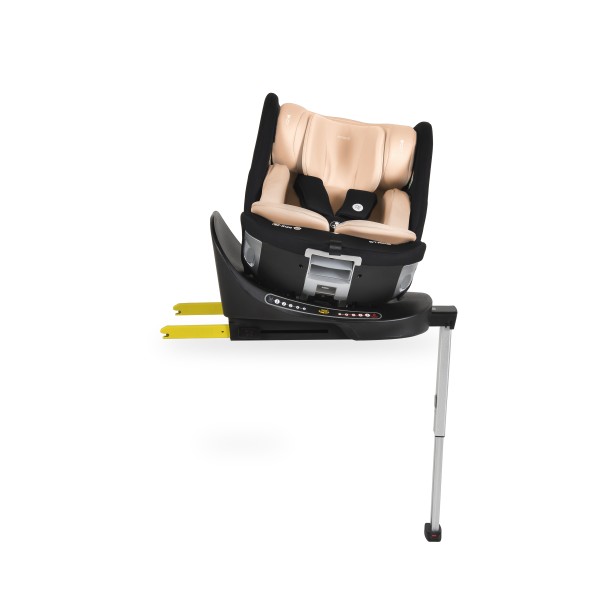 Scaun auto rotativ 360° Moni Strike Sand Beige cu ISOFIX și picior de sprijin, R129 i-Size, 0-12 ani (40-150 cm) – Protecție completă și confort premium