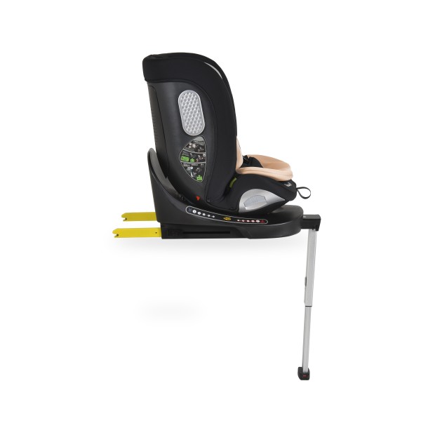Scaun auto rotativ 360° Moni Strike Sand Beige cu ISOFIX și picior de sprijin, R129 i-Size, 0-12 ani (40-150 cm) – Protecție completă și confort premium
