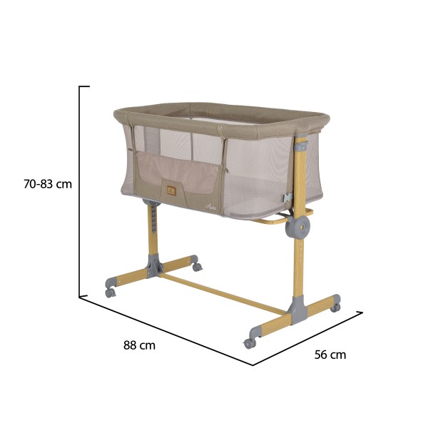 Pătuț Co-sleeping Cangaroo Aura Beige pentru bebeluși cu 7 poziții, funcție antireflux, saltea inclusă și roți cu frâne