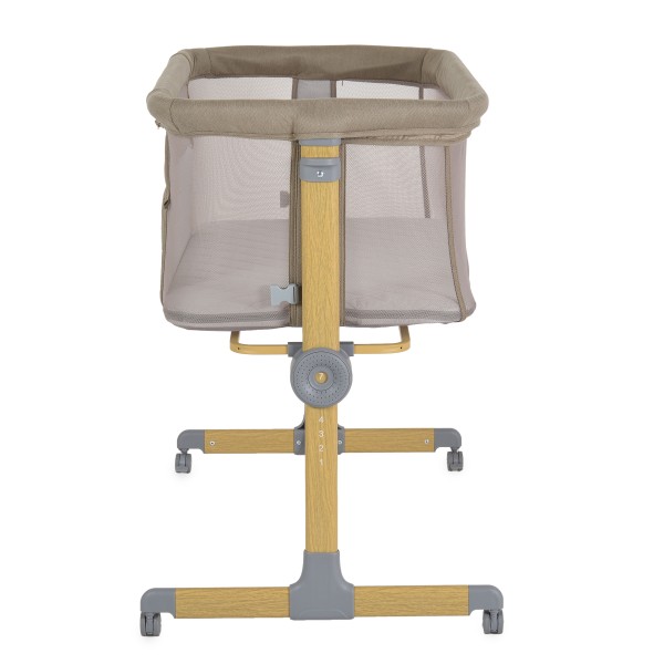 Pătuț Co-sleeping Cangaroo Aura Beige pentru bebeluși cu 7 poziții, funcție antireflux, saltea inclusă și roți cu frâne